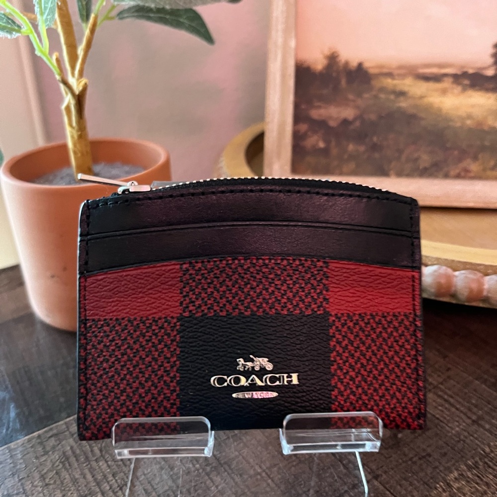 Coach Red and Black Checkered Card Holder